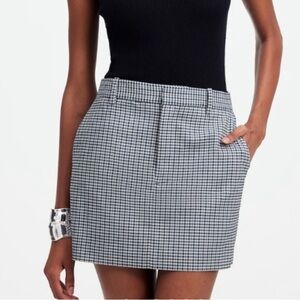 Madewell Black and White  W/Blue Checkered Mini Silk Lined Suit Skirt